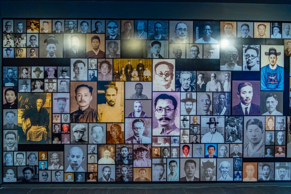 Wall of portraits honoring Korean independence activists at the Gyeongsangbuk-do memorial hall.